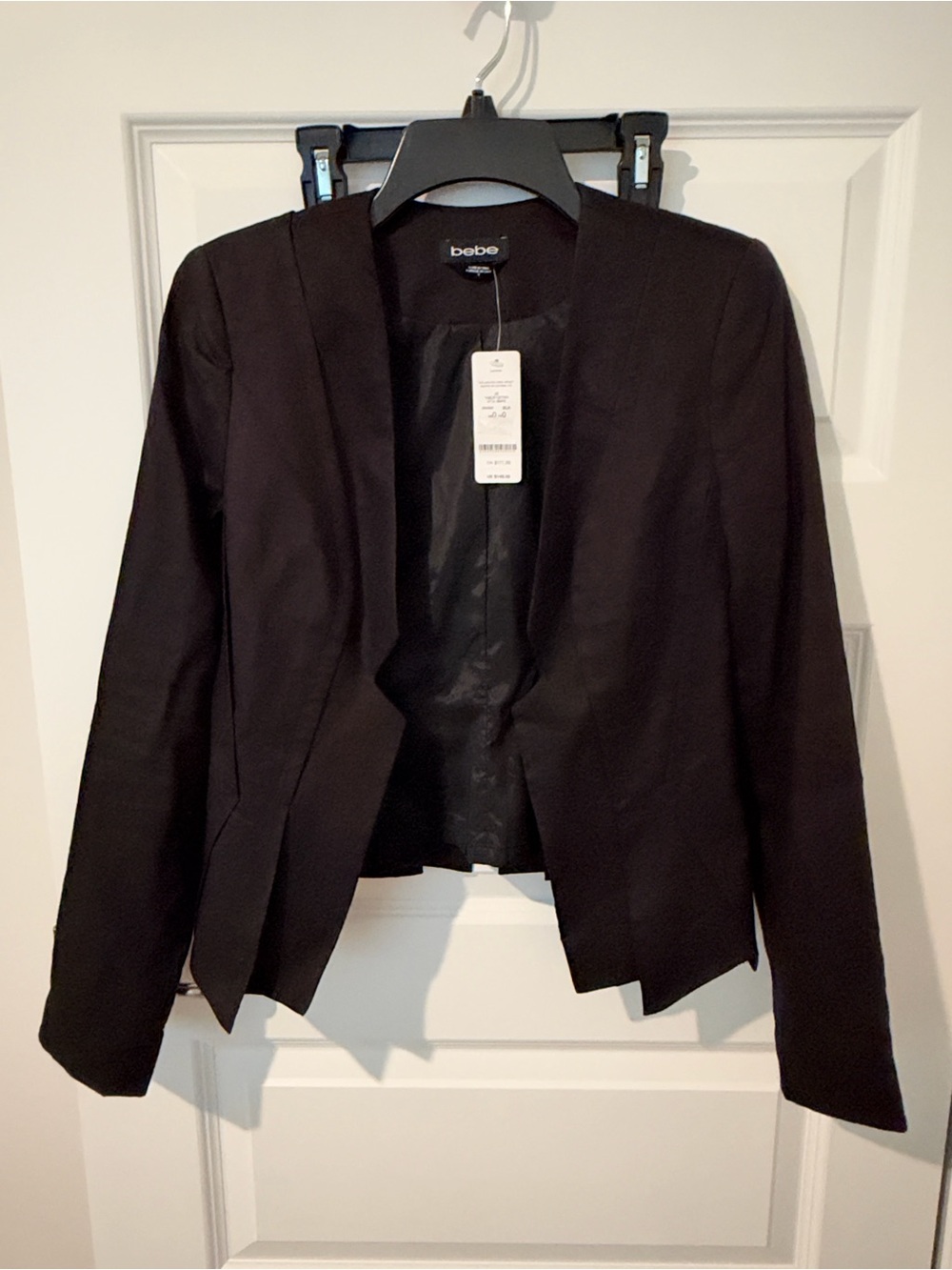 bebe Black collarless linen jacket Cropped Open-Front Blazer size 0